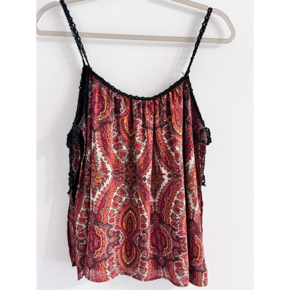 Daytrip Womens Large Red Paisley Crochet Trim Side Tie Camisole Tank Top Boho